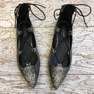 FINAL DROP Topshop Snakeskin Lace-Up Flats 40/9.5